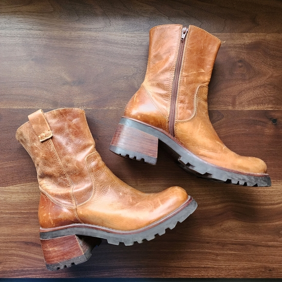 Vintage Steve Madden Fender Cognac Chunky Stacked Heel Boots - Picture 4 of 11